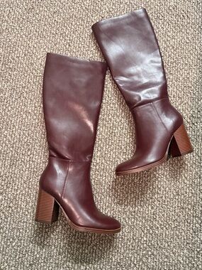 Unisa Over-the-Knee Leather Boots in Burgundy